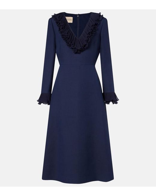 Valentino Blue Crepe Couture Bow-Detail Midi Dress