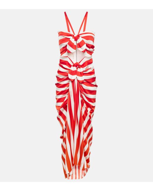 Dolce & Gabbana Red Portofino Striped Silk-blend Maxi Dress