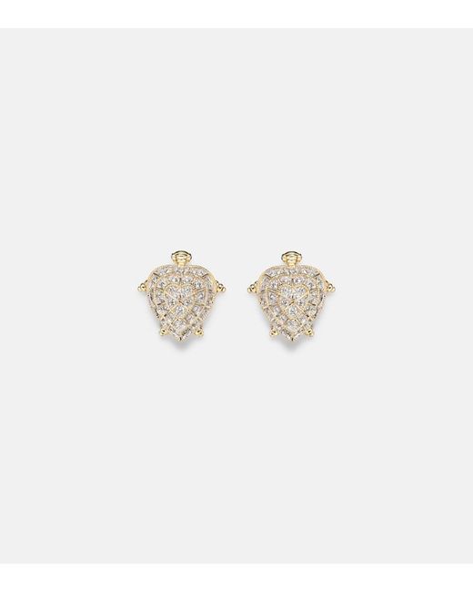 Yvonne Léon White Tortue Coeur 9Kt Earrings With Diamonds
