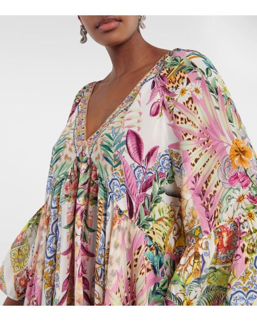 Robe midi en soie imprimee Camilla en coloris Multicolor