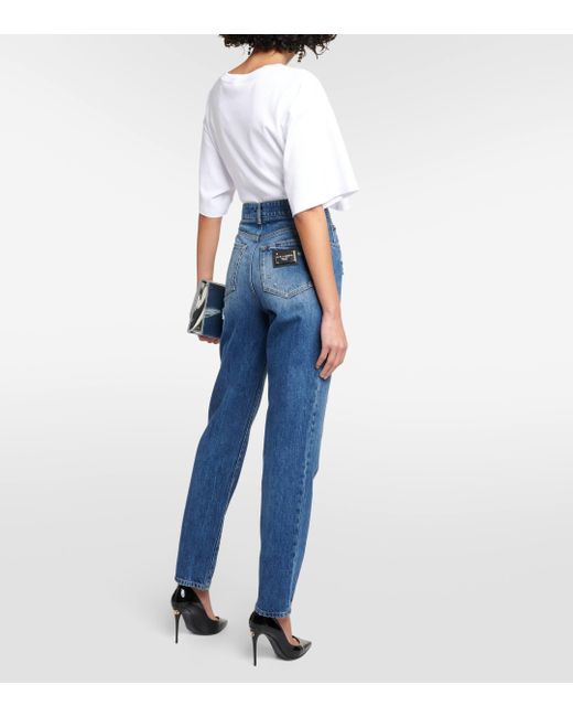 Dolce & Gabbana Blue Distressed High-rise Straight Jeans