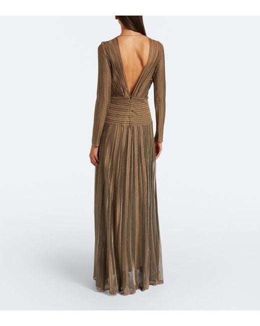 Ralph Lauren Brown Dabney Pleated Silk-Blend Lame Gown