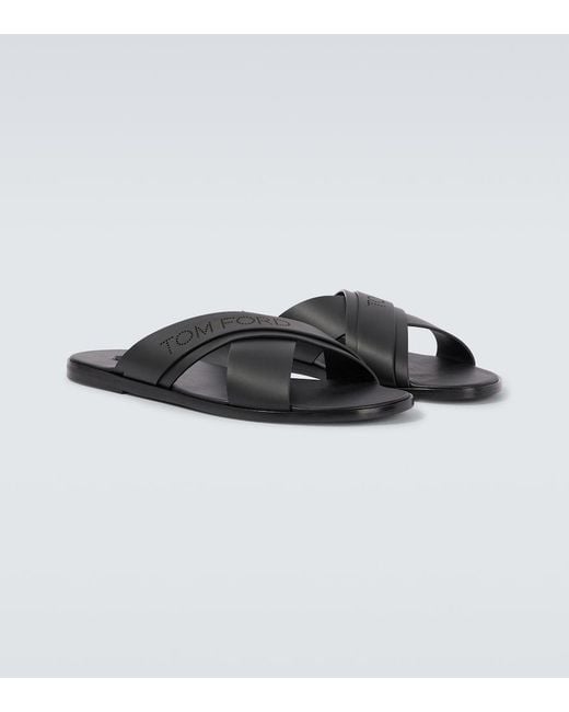 Tom Ford Brown Preston T Leather Sandals for men