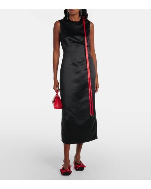 Simone Rocha Black Bow-Detail Satin Midi Dress