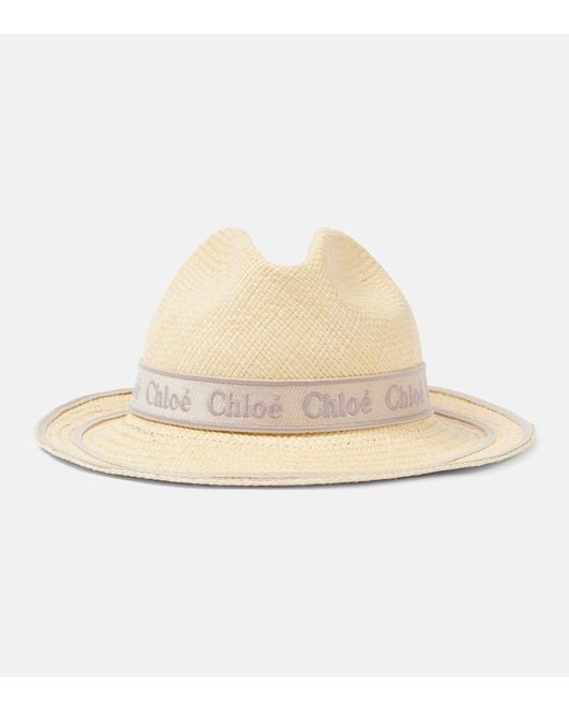 Chloé Natural Woody Logo Straw Panama Hat