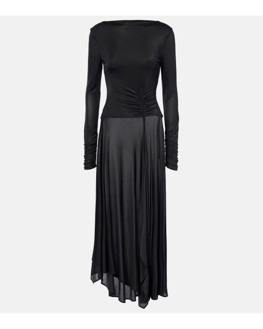 Acne Black Gathered Asymmetric Maxi Dress