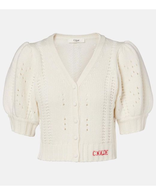 Chloé White Pointelle Wool And Cashmere Cardigan