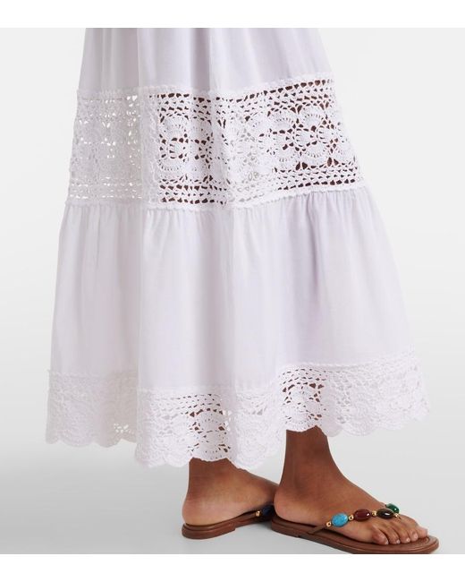 Anna Kosturova White Filigree Crochet-Trimmed Cotton Maxi Skirt
