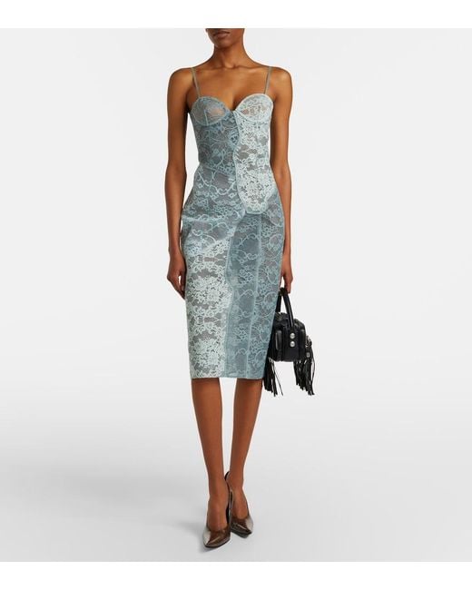 Acne Blue Paneled Cotton-Blend Lace Midi Dress