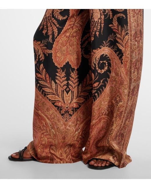 Zimmermann Brown Hypnotic Silk Wide-Leg Pants