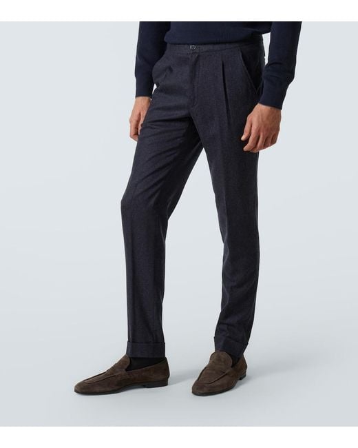 Thom Sweeney Blue Wool Straight Pants for men
