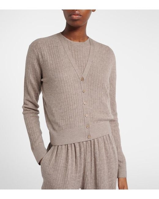 Loro Piana Brown Ribbed-Knit Cashmere And Silk Cardigan