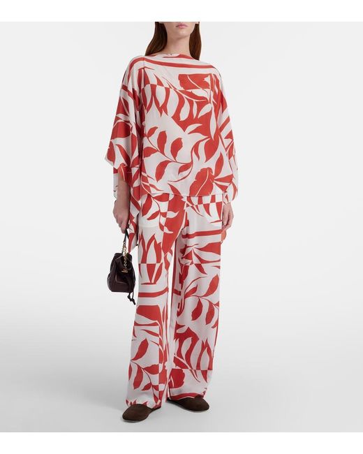Max Mara Red Voto Printed Silk Wide-Leg Pants