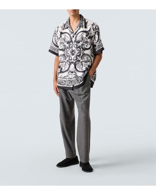 Dolce & Gabbana Gray Herringbone Wool-Blend Wide-Leg Pants for men