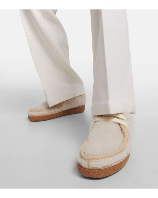 AMI White Lace-up Shearling Loafers