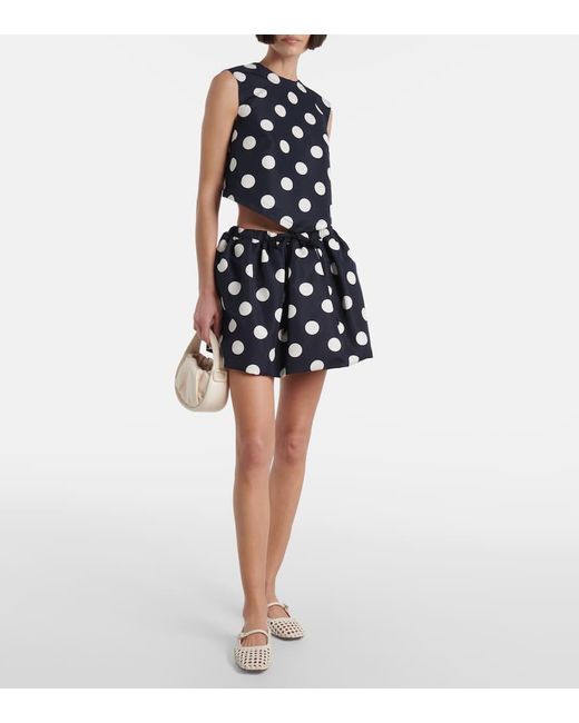 Patou Blue Polka-Dot Open-Back Faille Crop Top
