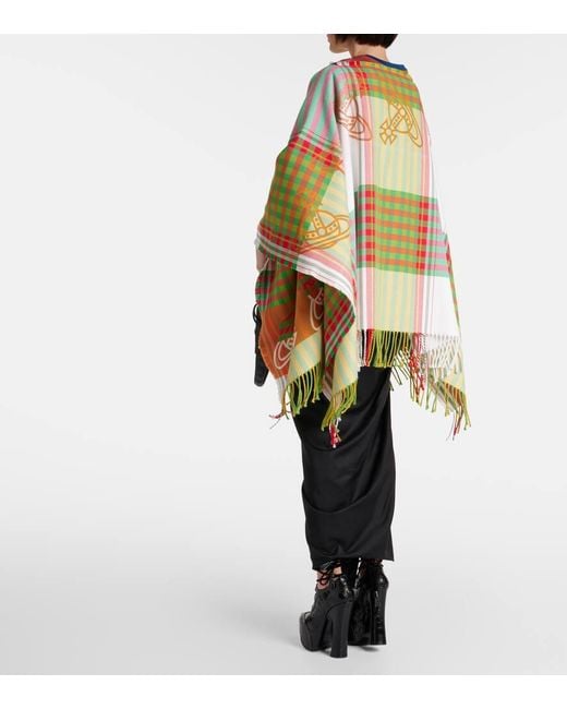 Vivienne Westwood Green Combat Tartan Wool And Cotton Poncho
