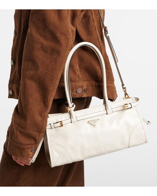 Prada White Bonnie Medium Leather Shoulder Bag