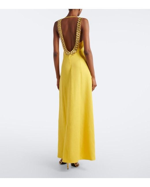 Valentino Yellow Embellished Linen Gown