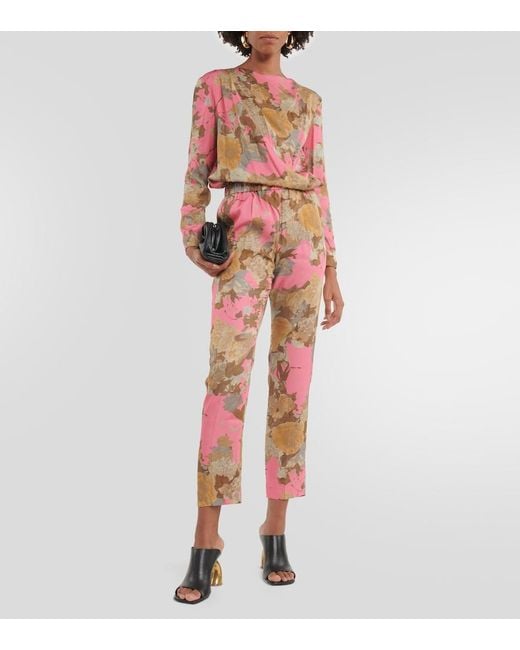 Dries Van Noten Pink Printed Draped Blouse