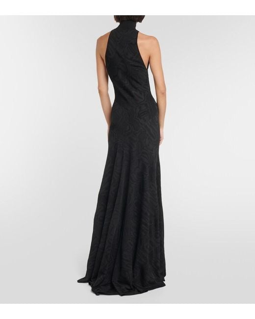 Alaïa Black Patterned Turtleneck Gown