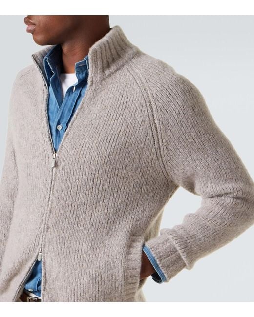 Brunello Cucinelli Gray Cashmere And Silk Cardigan for men