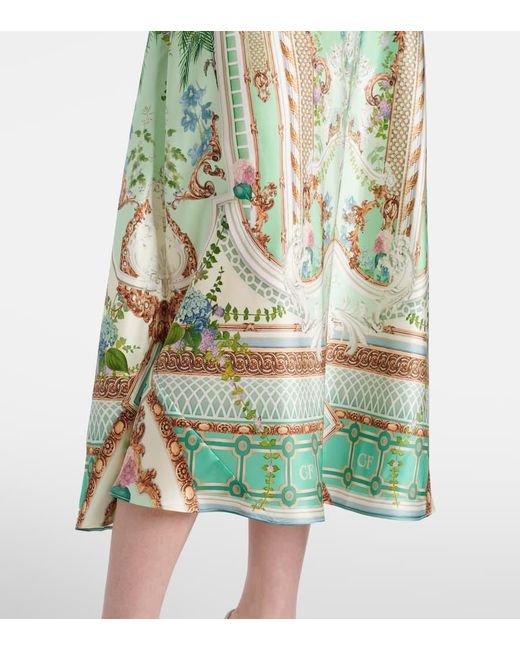 Robe Midi Imprimee En Soie Camilla en coloris Green