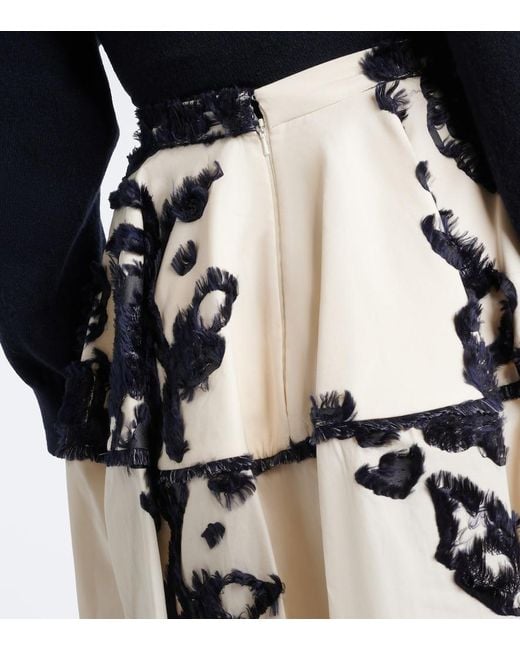 Erdem White Floral Fil Coupe Poplin Midi Skirt