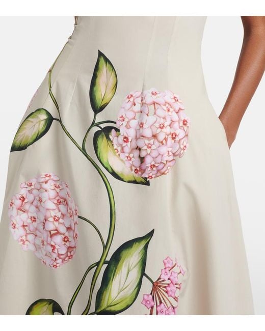 Oscar de la Renta Metallic Porcelain Cotton-Blend Poplin Midi Dress