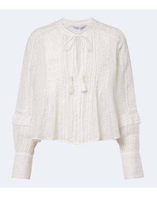 Veronica Beard White Sawyer Ramie Blouse