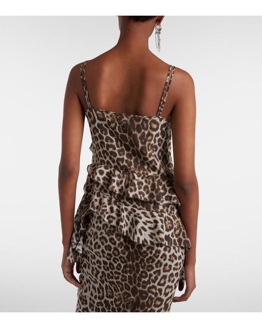 JACQUES WEI Brown Leopard-Print Ruffled Silk Camisole