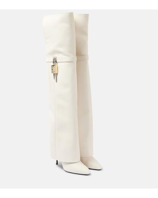 Givenchy White Shark Lock Stiletto Over-The-Knee Boots