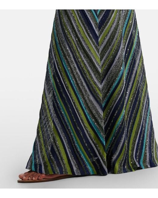 Missoni Green Sequined One-Shoulder Lame Maxi Dress