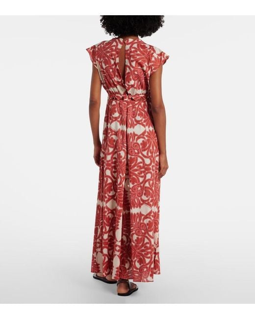 Poupette Red Noreen Printed Cotton Maxi Dress