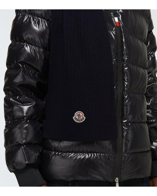 Moncler Black Virgin Wool Scarf for men