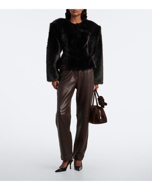 Magda Butrym Black Peplum Shearling Jacket