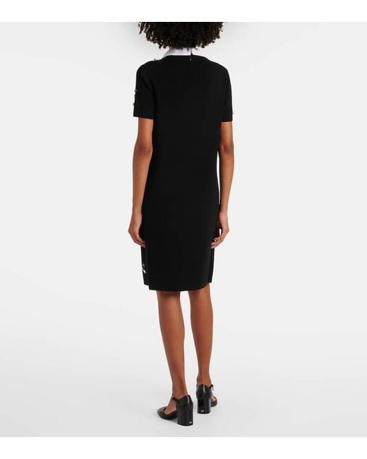 Vestido Midi De Mezcla De Lana Adornado Tory Burch de color Black