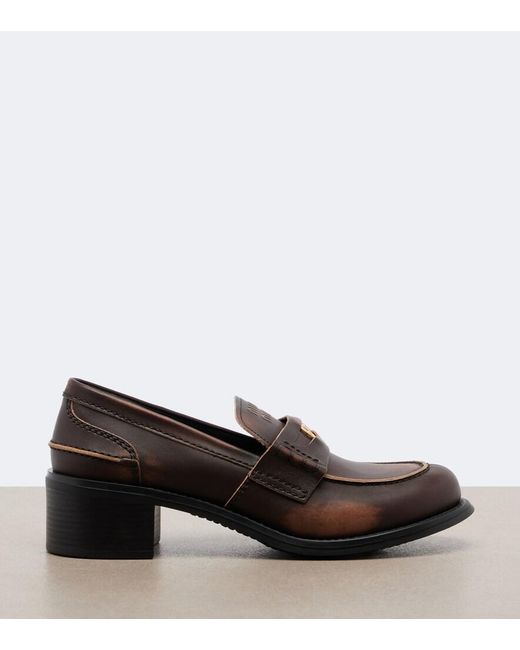 Miu Miu Brown Deco Leather Loafer Pumps