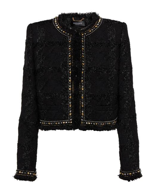 Versace Embellished Tweed Jacket in Black | Lyst