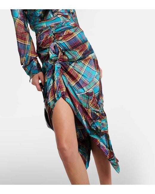Vivienne Westwood Blue Panther Tartan Draped Midi Skirt