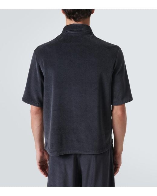 Loro Piana Black Murano Cotton And Silk Velour Polo Shirt for men