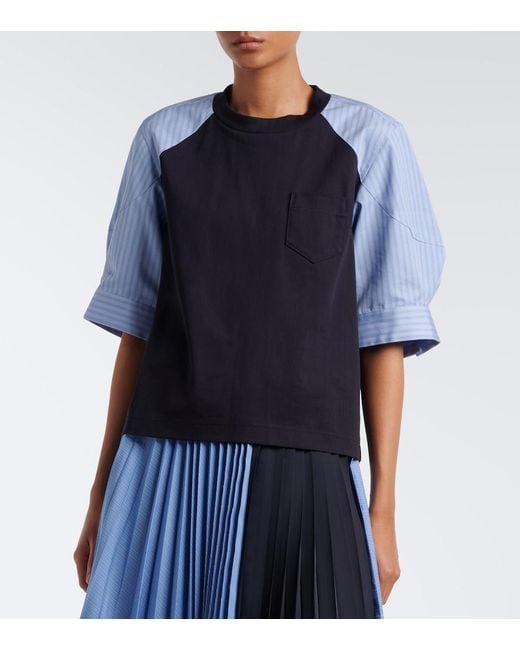 Sacai Blue Striped Cotton T-Shirt