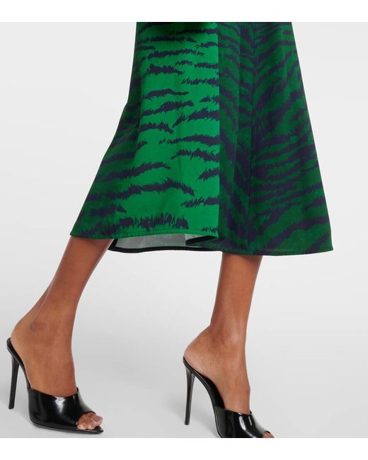 Victoria Beckham Green Tiger-print Cady Midi Dress