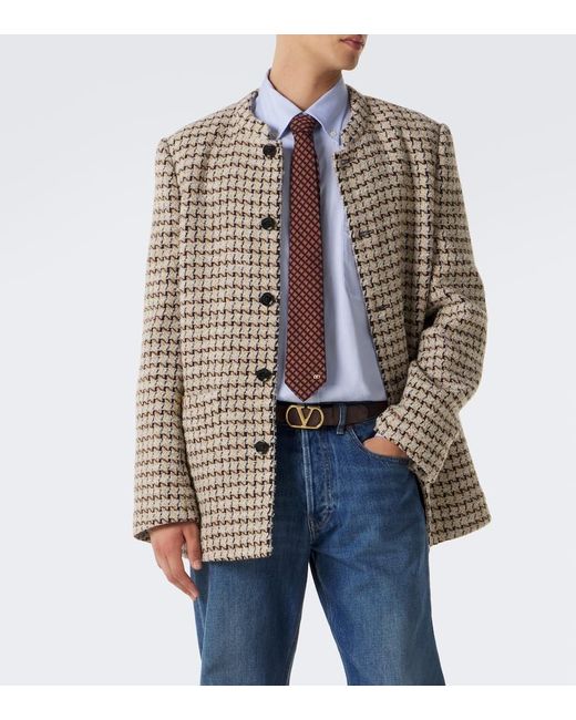 Valentino Brown Houndstooth Wool And Silk-Blend Boucle Blazer for men
