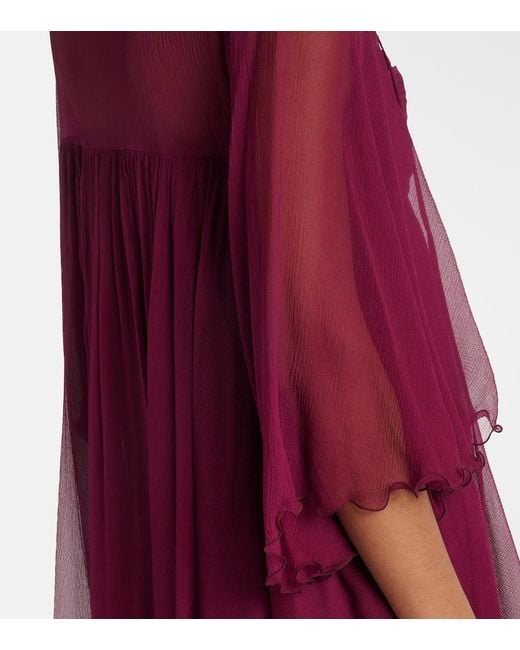 Chloé Red Sheer Ruched Silk Minidress
