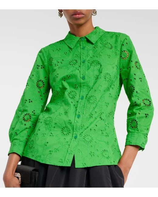 Blusa in cotone sangallo di Carolina Herrera in Green