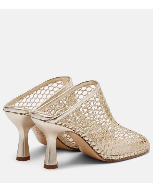 Souliers Martinez Natural Giulia Leather-Trimmed Fishnet Mules