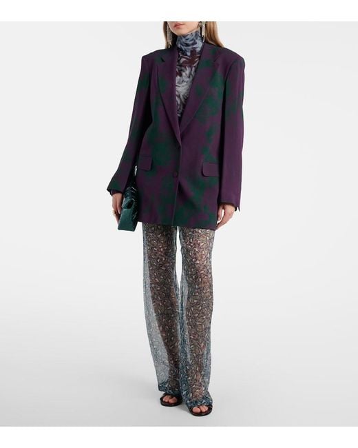 Dries Van Noten Blue Printed Sheer Silk Wide-Leg Pants