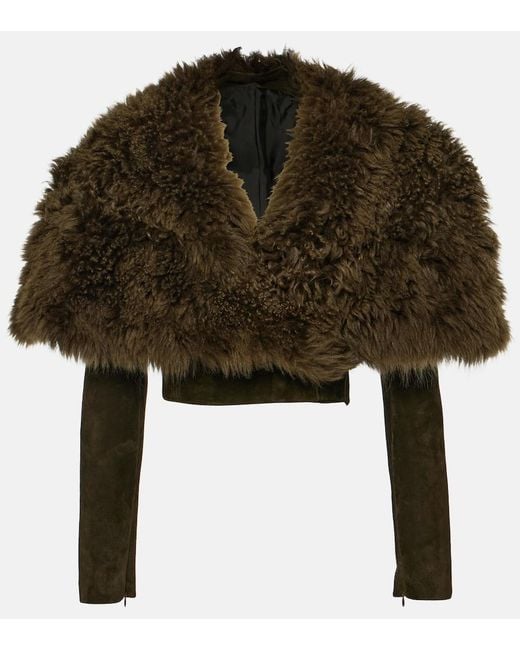 Alaïa Green Cropped Shearling And Suede Jacket
