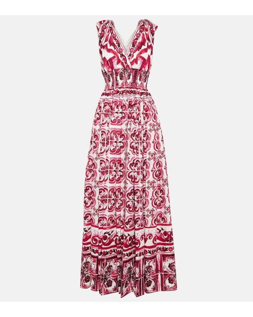 Dolce & Gabbana Red Majolica Print Fla Maxi Dress - Women's - Cotton